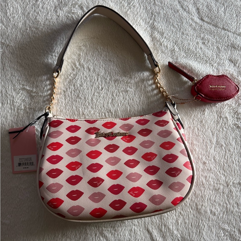 JUICY COUTURE SEALED WITH A KISS HOBO CRYSTAL Purse Bag Red Lip Charm